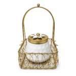 Luxury Decorative Storage Jar with Gold Metal Basket | Elegant Kitchen & Tabletop Organizer