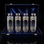 Premium Silver Embossed Glass Storage Jar Set of 4 with Luxury Velvet Gift Box – Kitchen & Dry Fruit Container Set