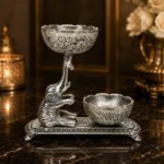Premium Elephant Dry Fruit & Mukhwas Serving Bowl Set with Dual Bowls – Silver Plated Decorative Snack Server