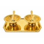 Gold Plated Prasadi Bhog Thali Set with 2 Bowls, Spoons & Serving Tray in Premium Gift Box