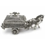 Handcrafted Silver Finish Horse Cart Dry Fruit Box with Peacock Lid – Decorative Serving & Gift Box