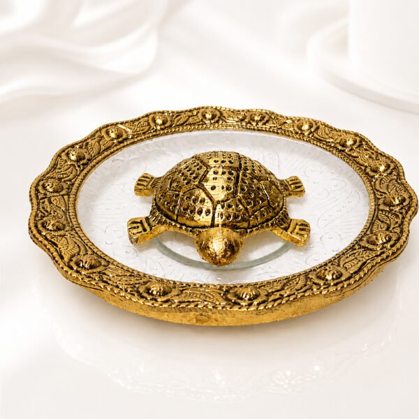 Premium Decorative Turtle Urli Bowl with Glass Plate – Vastu Feng Shui Tortoise for Home Decor