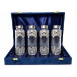 Premium Silver Embossed Glass Storage Jar Set of 4 with Luxury Velvet Gift Box – Kitchen & Dry Fruit Container Set
