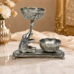 Premium Elephant Dry Fruit & Mukhwas Serving Bowl Set with Dual Bowls – Silver Plated Decorative Snack Server