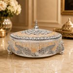 Premium Peacock Design Dry Fruit Box with 4 Compartments – Decorative Silver Plated Serving & Gift Box