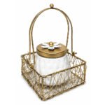 Luxury Decorative Storage Jar with Gold Metal Basket | Elegant Kitchen & Tabletop Organizer