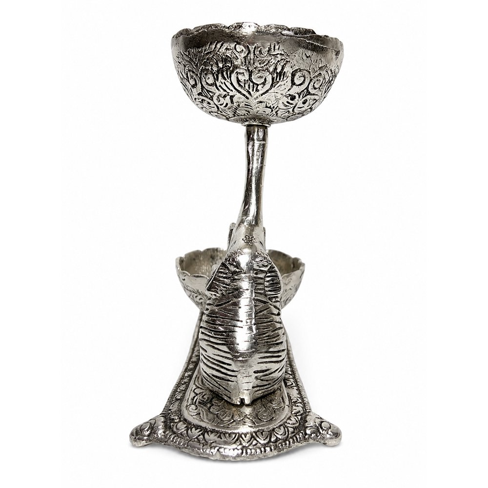 Premium Elephant Dry Fruit & Mukhwas Serving Bowl Set with Dual Bowls – Silver Plated Decorative Snack Server