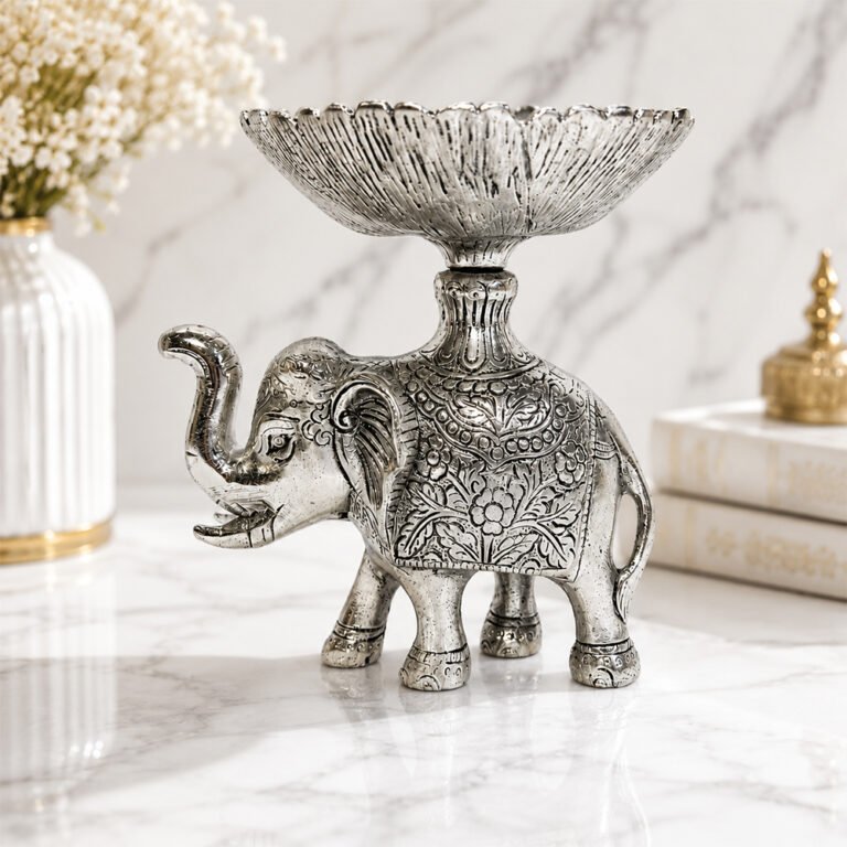 Premium Silver Plated Elephant Dry Fruit Bowl with Decorative Serving Tray – Luxury Handcrafted Centerpiece