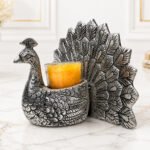 Premium Silver Plated Peacock Tealight Candle Holder | Decorative Devotional Candle Stand for Home Temple & Living Room