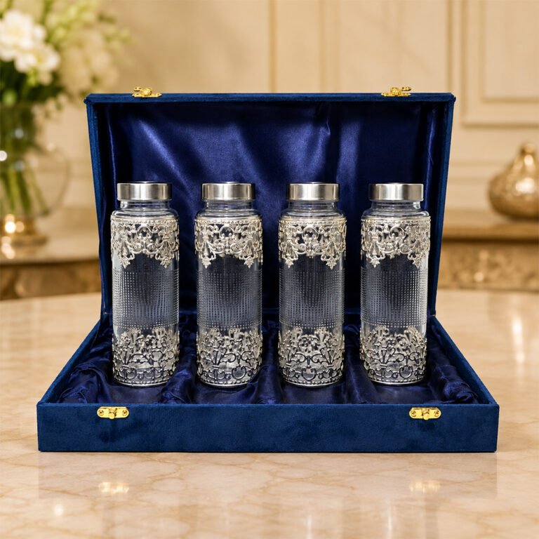 Premium Silver Embossed Glass Storage Jar Set of 4 with Luxury Velvet Gift Box – Kitchen & Dry Fruit Container Set