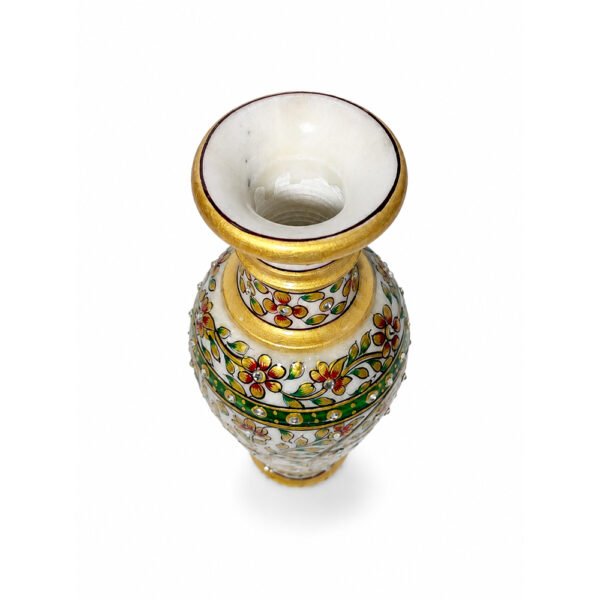 Handcrafted Marble Peacock Flower Vase with Kundan Work – Decorative Home & Table Vase