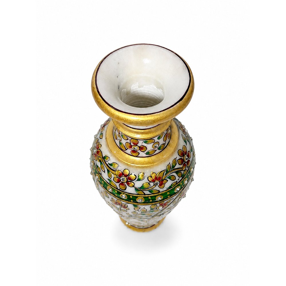 Handcrafted Marble Peacock Flower Vase with Kundan Work – Decorative Home & Table Vase