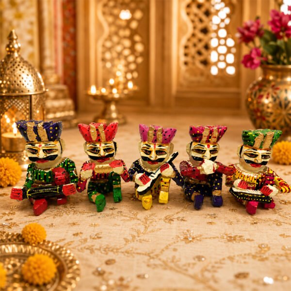 Handcrafted Rajasthani Wooden Folk Musician Figurine Set | Traditional Indian Musical Decor