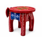 Handcrafted Wooden Elephant Stool | Traditional Rajasthani Hand-Painted Decorative Side Stool