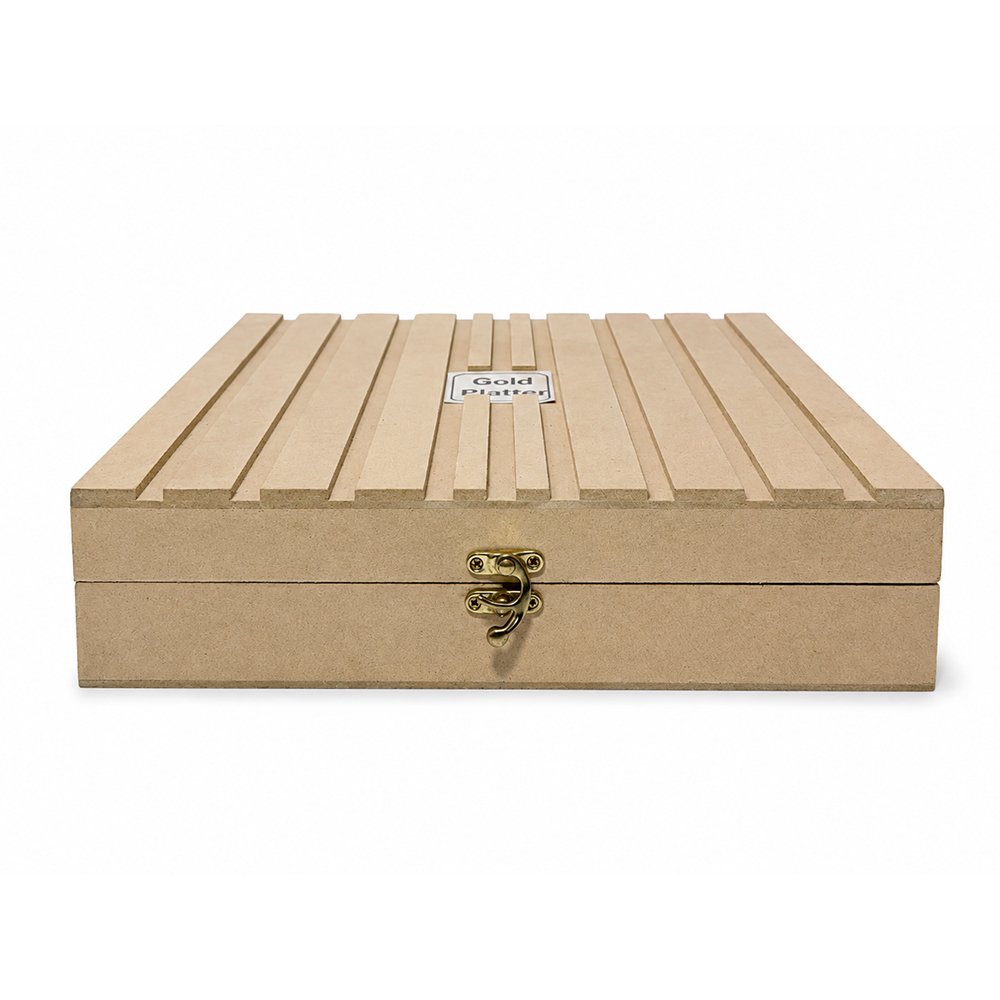 Premium Gold Plated Dry Fruit Serving Set with Tray & 4 Bowls with Spoons in Wooden Gift Box