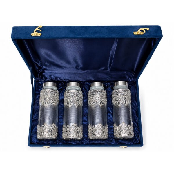 Premium Silver Embossed Glass Storage Jar Set of 4 with Luxury Velvet Gift Box – Kitchen & Dry Fruit Container Set