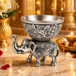 Handcrafted Silver Finish Elephant Urli Bowl for Floating Candles, Flowers & Home Decor