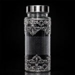 Premium Silver Embossed Glass Storage Jar Set of 4 with Luxury Velvet Gift Box – Kitchen & Dry Fruit Container Set