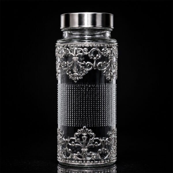Premium Silver Embossed Glass Storage Jar Set of 4 with Luxury Velvet Gift Box – Kitchen & Dry Fruit Container Set