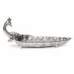 Handcrafted Silver Finish Peacock Leaf Decorative Tray – Premium Metal Serving & Dry Fruit Platter for Home Decor