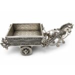 Handcrafted Silver Finish Horse Cart Dry Fruit Box with Peacock Lid – Decorative Serving & Gift Box