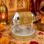Premium Silver & Gold Kamdhenu Cow Statue with Goddess Lakshmi | Vastu & Home Temple Decor