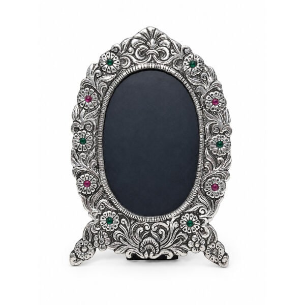 Premium Silver Plated Decorative Shringar Mirror for Thakur Ji & Dressing Table | Handcrafted Oval Makeup Mirror