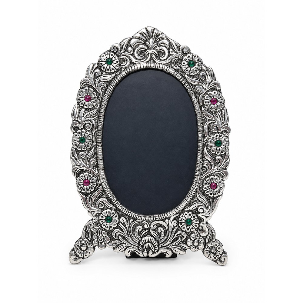 Premium Silver Plated Decorative Shringar Mirror for Thakur Ji & Dressing Table | Handcrafted Oval Makeup Mirror