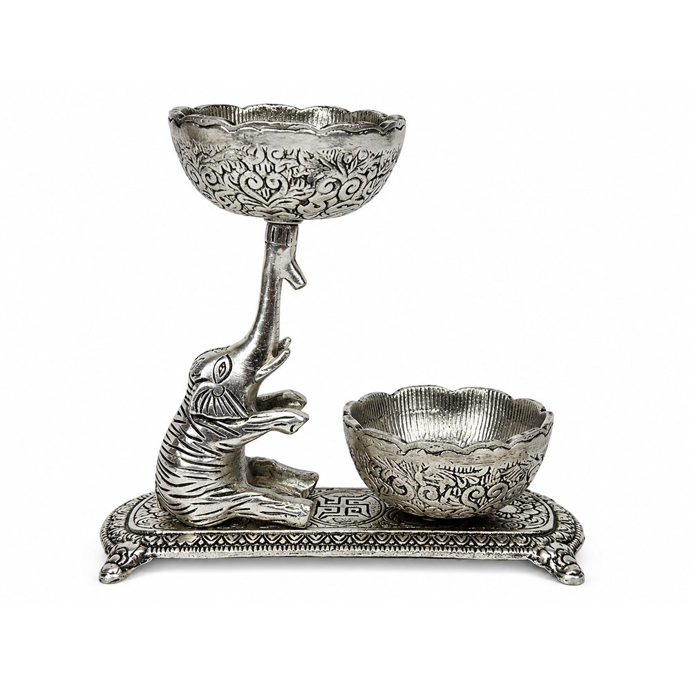 Premium Elephant Dry Fruit & Mukhwas Serving Bowl Set with Dual Bowls – Silver Plated Decorative Snack Server