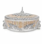 Premium Peacock Design Dry Fruit Box with 4 Compartments – Decorative Silver Plated Serving & Gift Box