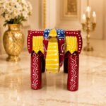 Handcrafted Wooden Elephant Stool | Traditional Rajasthani Hand-Painted Decorative Side Stool