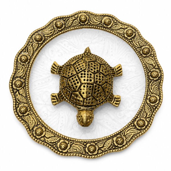 Premium Decorative Turtle Urli Bowl with Glass Plate – Vastu Feng Shui Tortoise for Home Decor