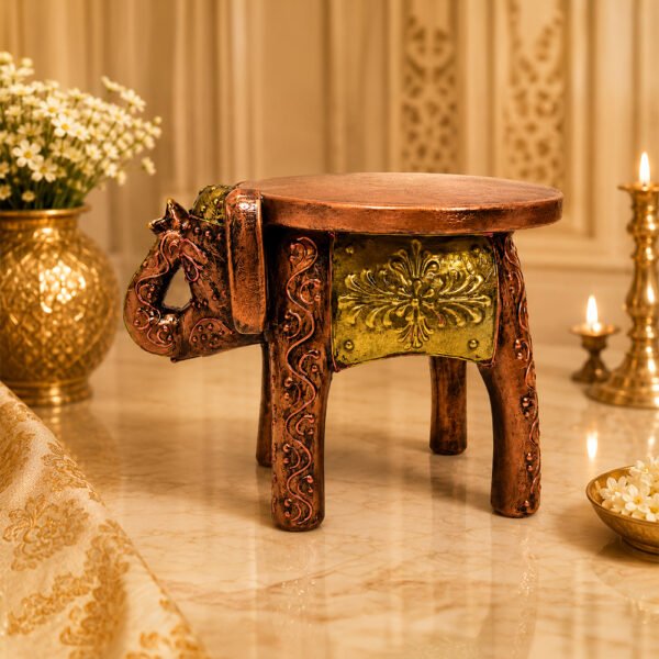 Handcrafted Wooden Elephant Stool | Vintage Antique Finish Decorative Side Table