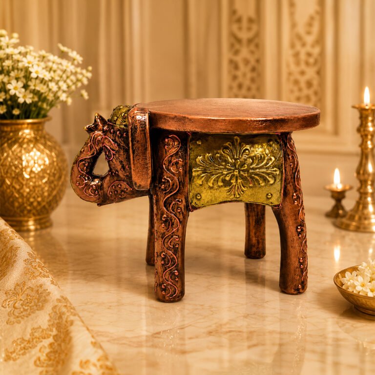 Handcrafted Wooden Elephant Stool | Vintage Antique Finish Decorative Side Table