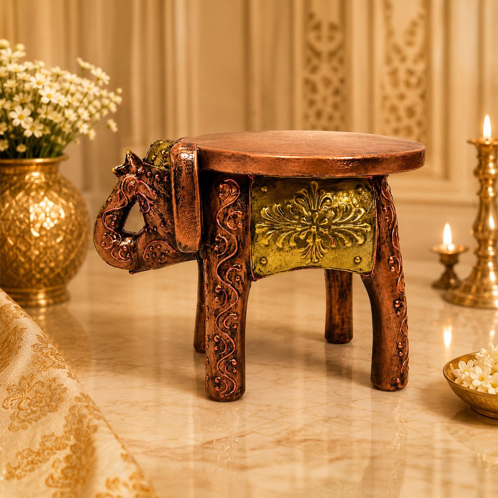Handcrafted Wooden Elephant Stool | Vintage Antique Finish Decorative Side Table