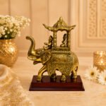 Royal Brass Ambari Elephant Statue with Divine Canopy on Wooden Base | Luxury Vastu Home Decor