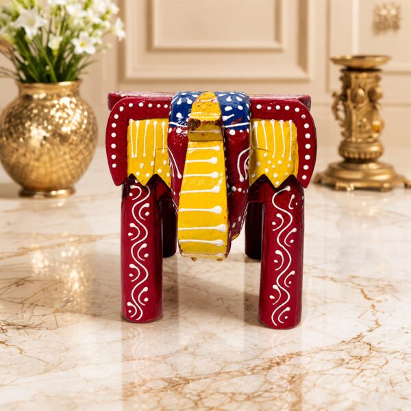 Handcrafted Wooden Elephant Stool | Traditional Rajasthani Hand-Painted Decorative Side Stool