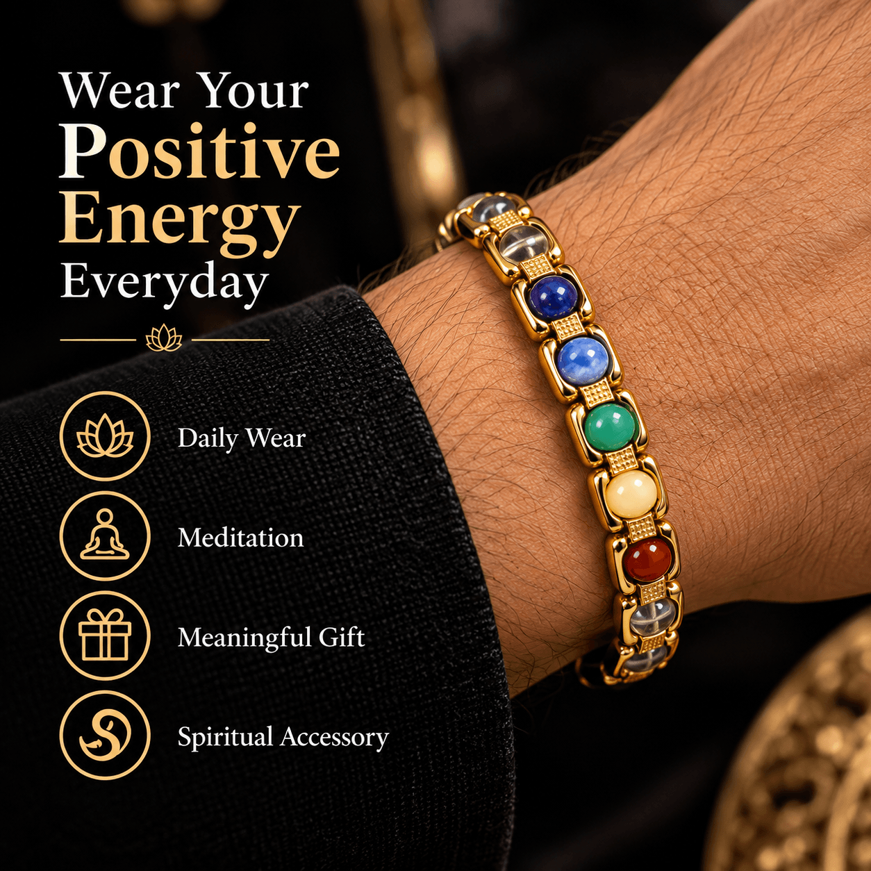 7 Chakra Bracelet – Seven Chakra Healing Stone Bracelet for Balance & Energy