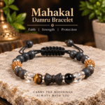 Mahakal Damru Bracelet with Rudraksha & Adjustable Black Thread