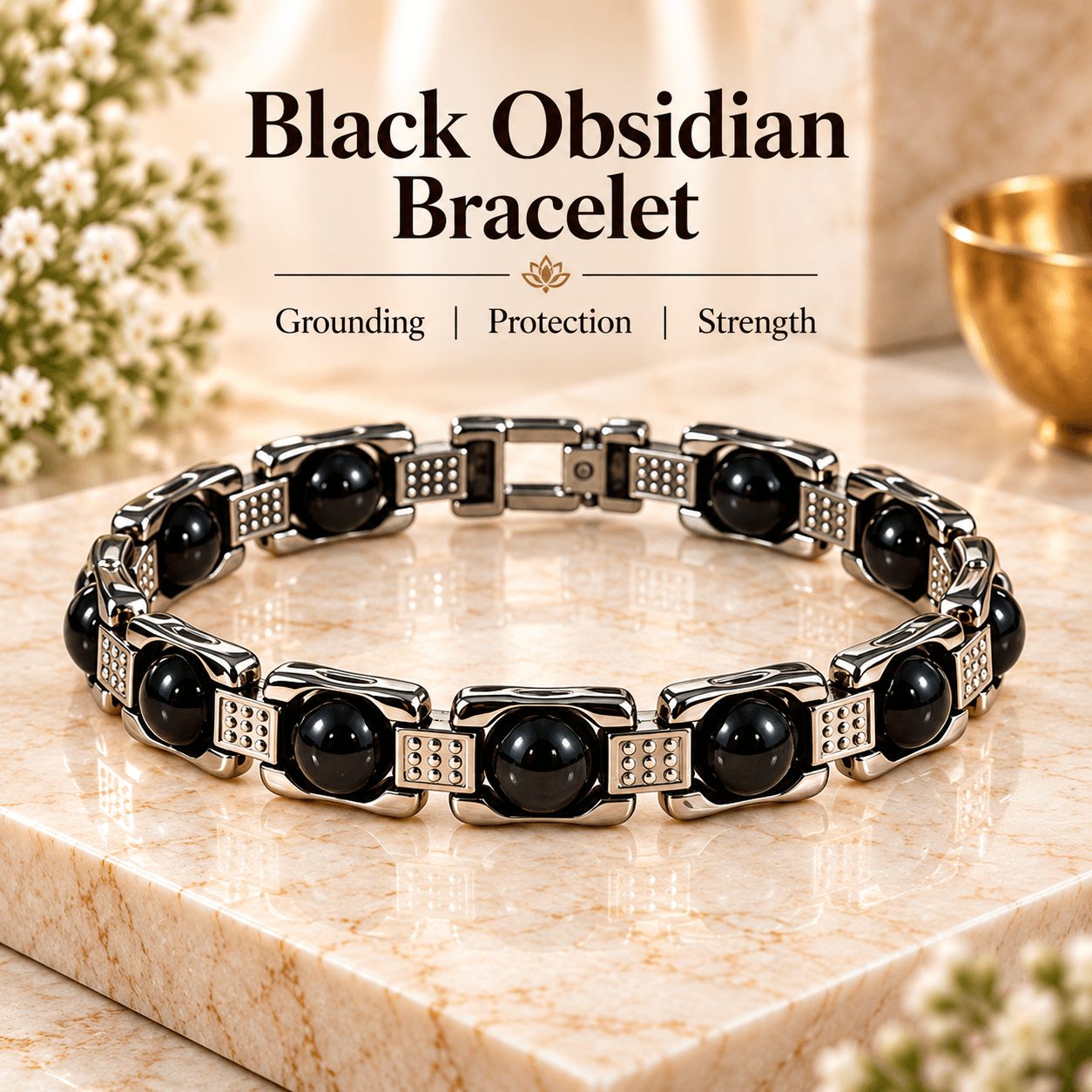 Black Obsidian Bracelet | 10 Beads Gemstone Bracelet