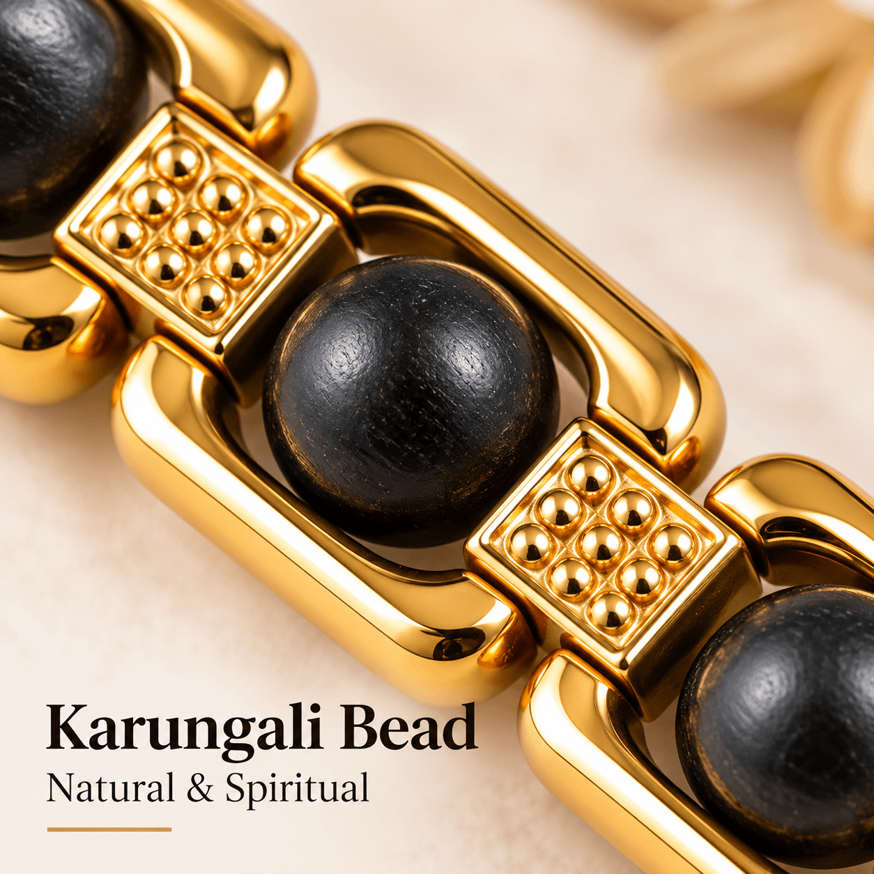 Karungali Bracelet – Natural Karungali Bead Gold-Tone Bracelet