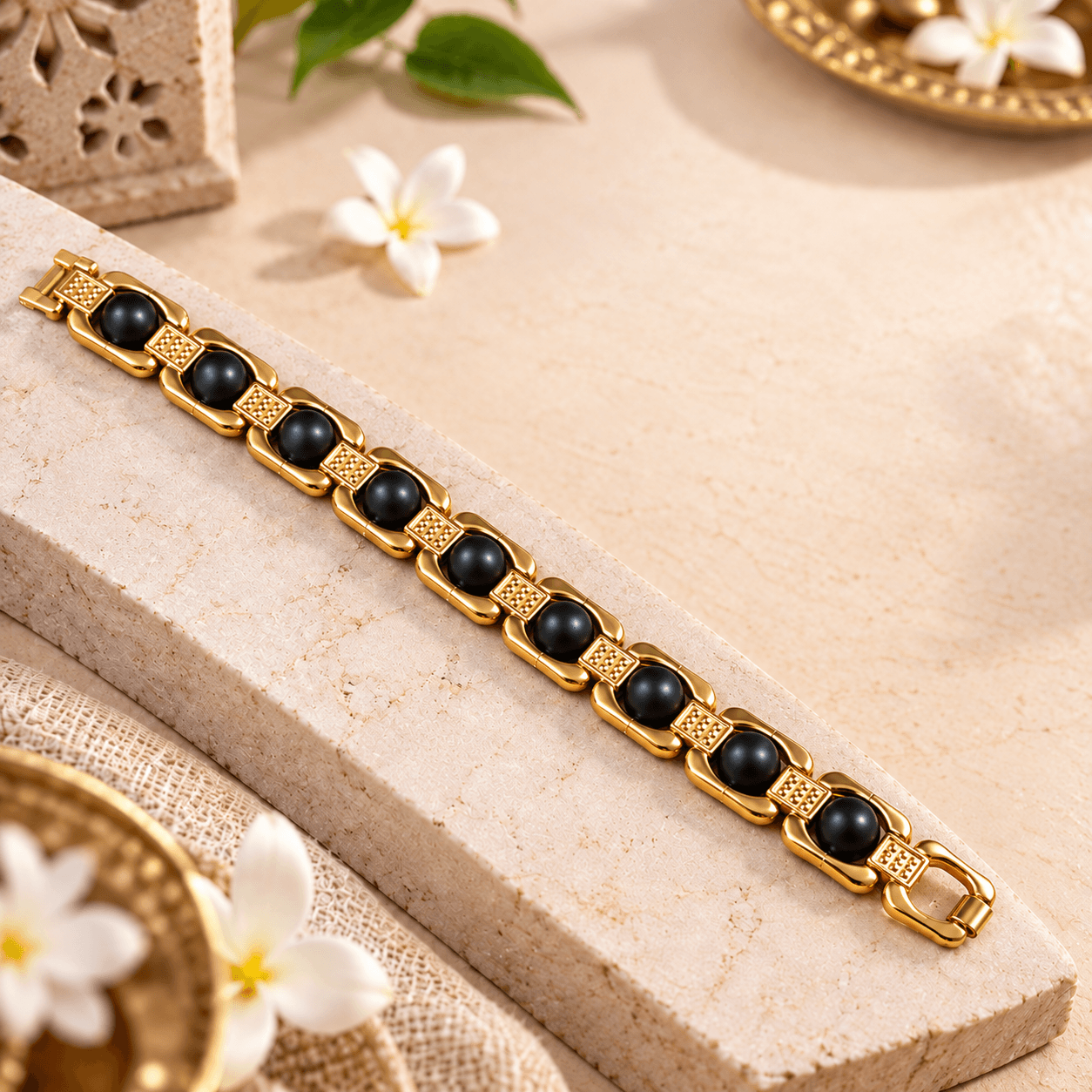 Karungali Bracelet – Natural Karungali Bead Gold-Tone Bracelet