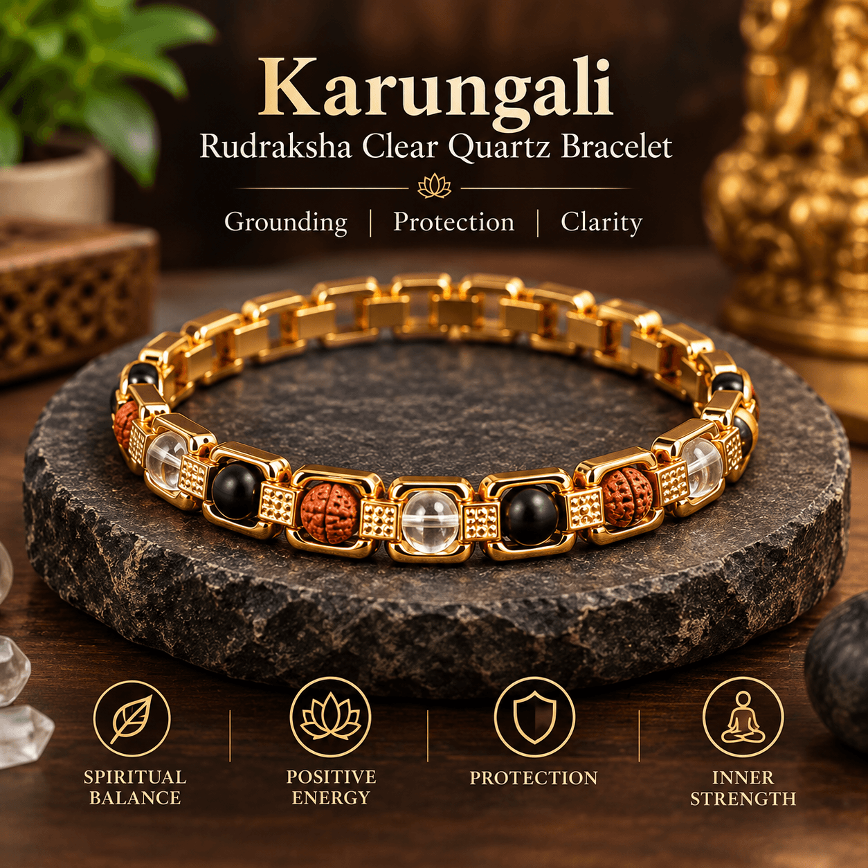 Karungali Rudraksha Clear Quartz Bracelet