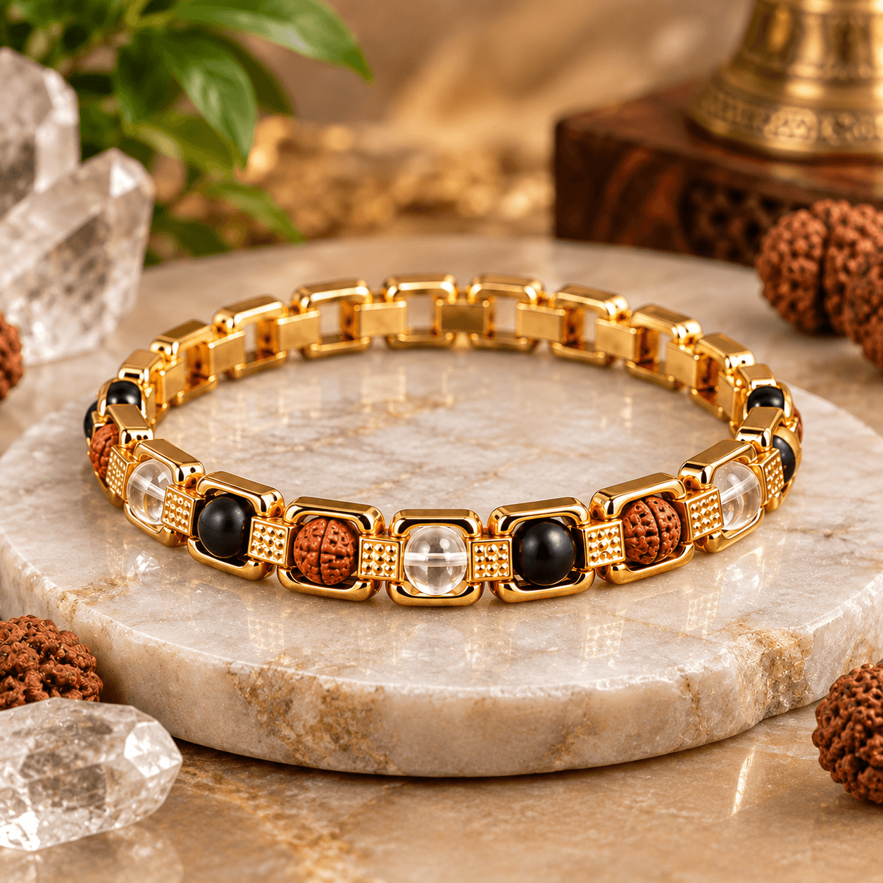 Karungali Rudraksha Clear Quartz Bracelet