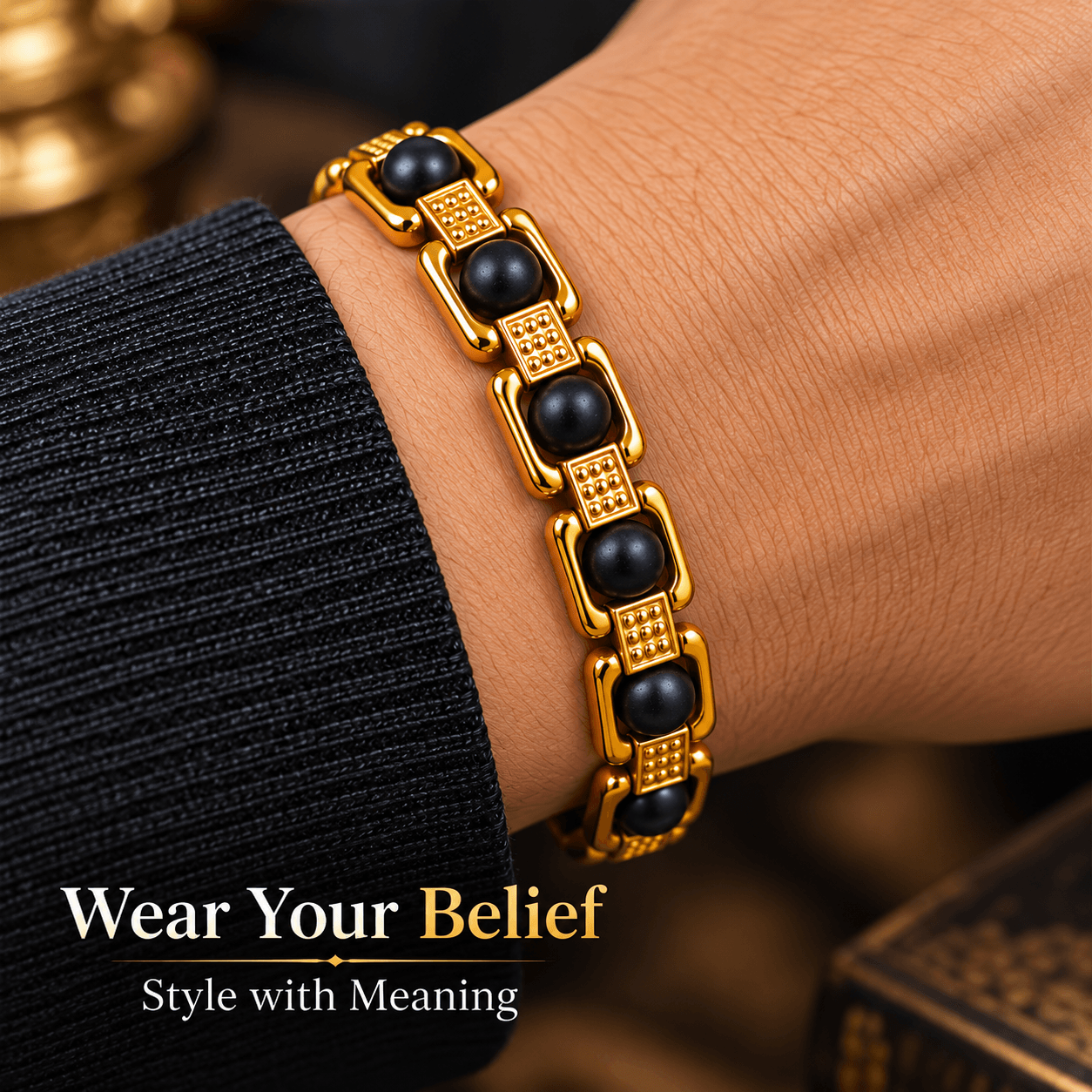 Karungali Bracelet – Natural Karungali Bead Gold-Tone Bracelet