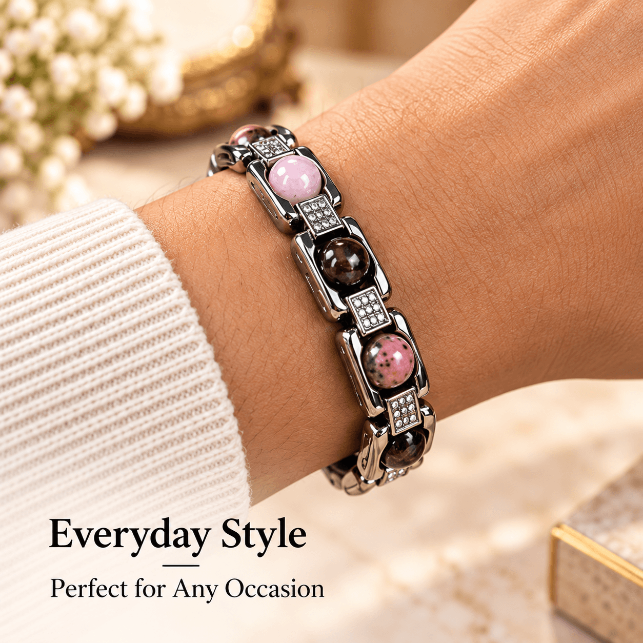 Love Gemstone Bracelet – Pink & Natural Stone Beads