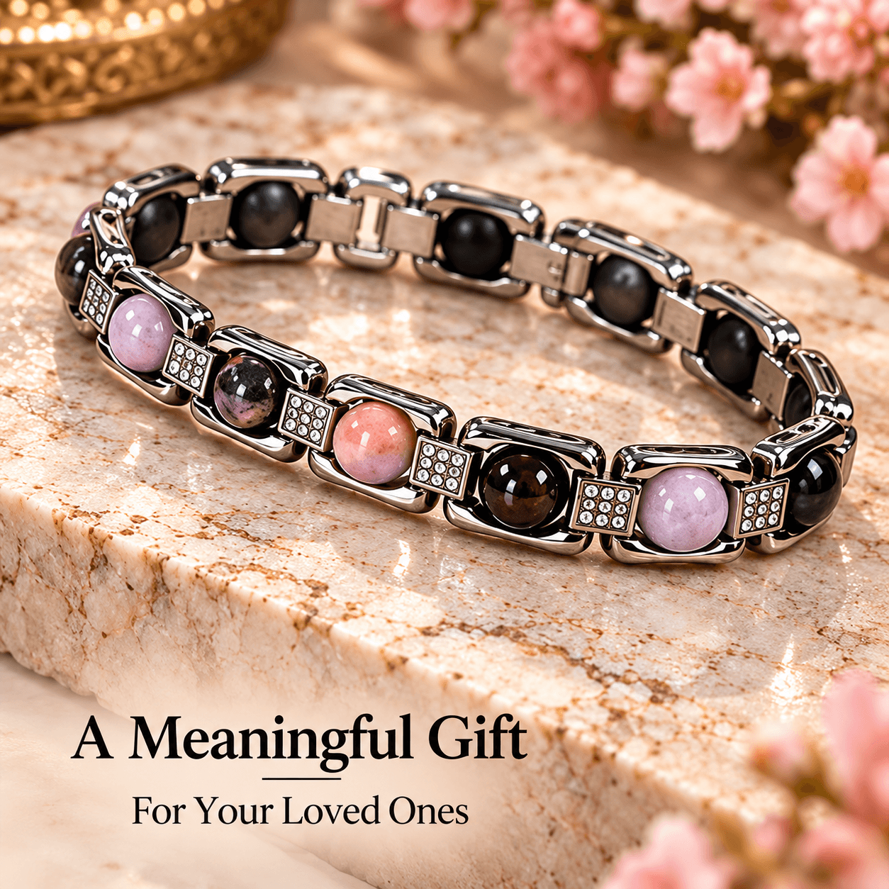 Love Gemstone Bracelet – Pink & Natural Stone Beads