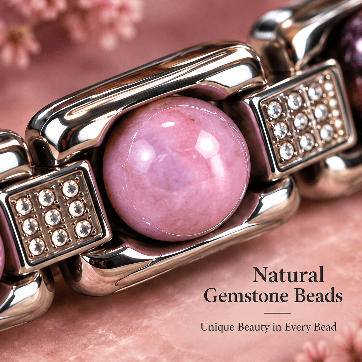 Love Gemstone Bracelet – Pink & Natural Stone Beads
