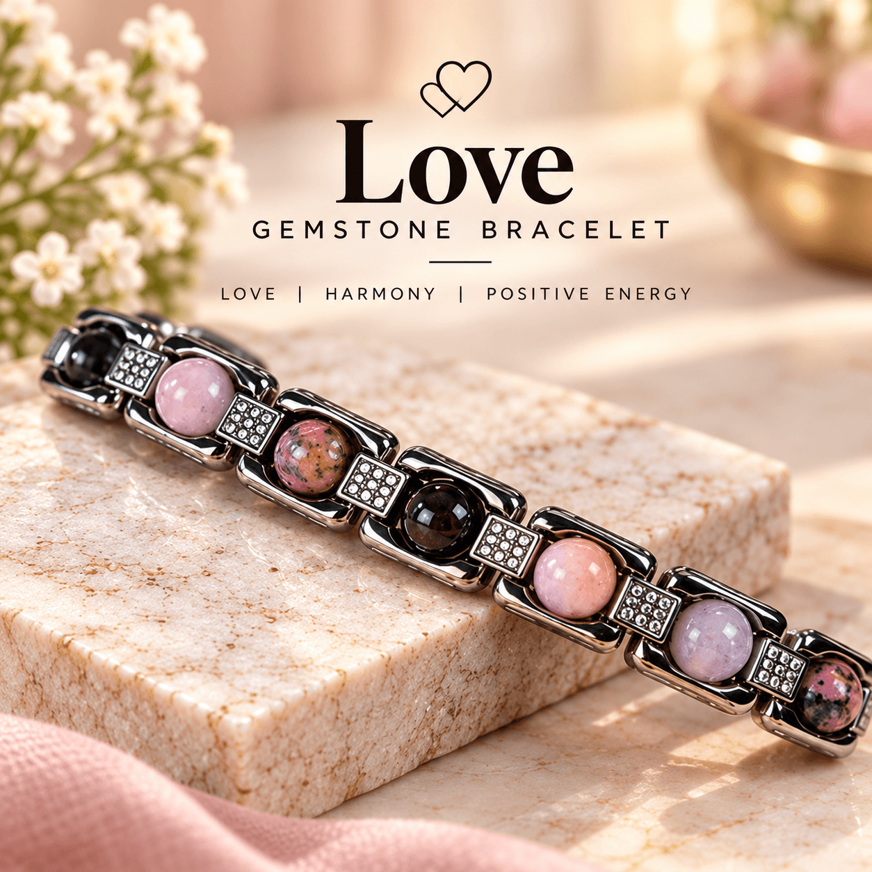 Love Gemstone Bracelet – Pink & Natural Stone Beads