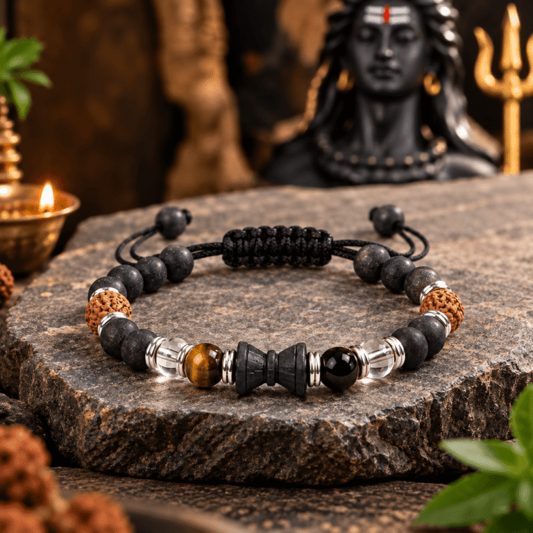 Mahakal Damru Bracelet with Rudraksha & Adjustable Black Thread